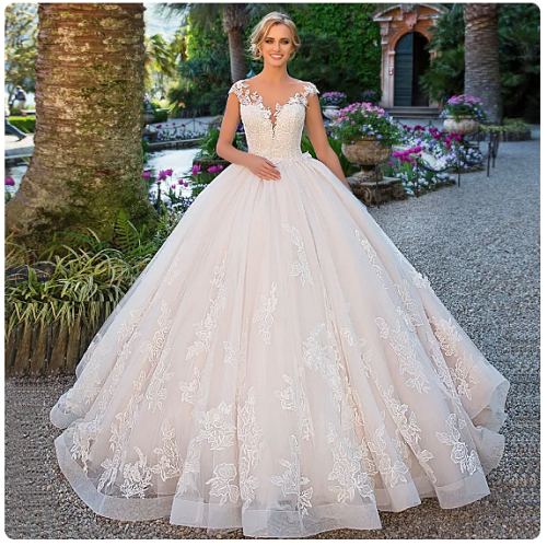 Ball gown bridal dress Lace Applique Wedding Dresses with Slit...