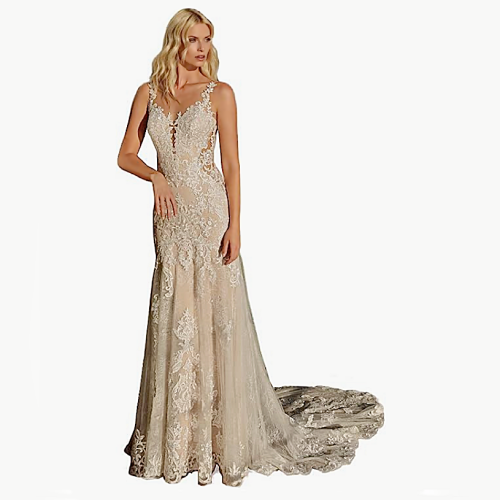 Lace a line boho wedding dress Floor Length, Sleeveless, Satin,...