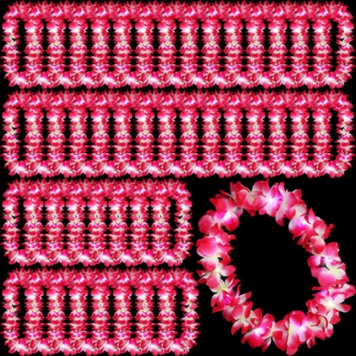 Light up hawaiian leis bulk Pink 48 pieces Colorful Design...