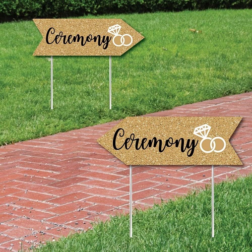 Wedding ceremony sign ideas – Gold Wedding Ceremony Signs – Wedding Sign Arrow Double Sided Directional Yard Signs – Set of 2 Ceremony Signs