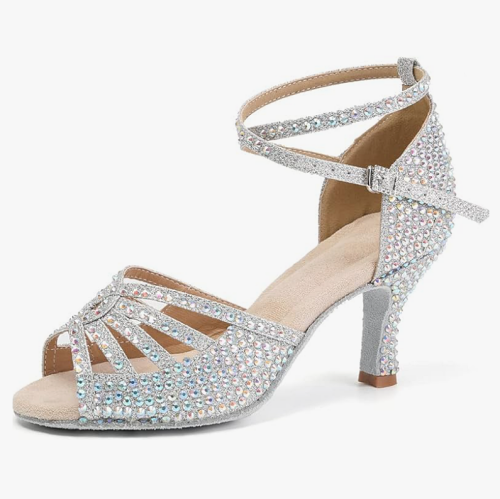 Wedding shoes for bride sandals Latin Dance Shoes Rhinestones Satin...