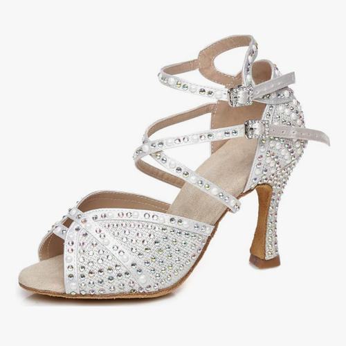 Comfy bridal sandals Latin Dance Shoes Rhinestones Satin Ballroom Dance Shoes Salsa Professional Dance Shoes