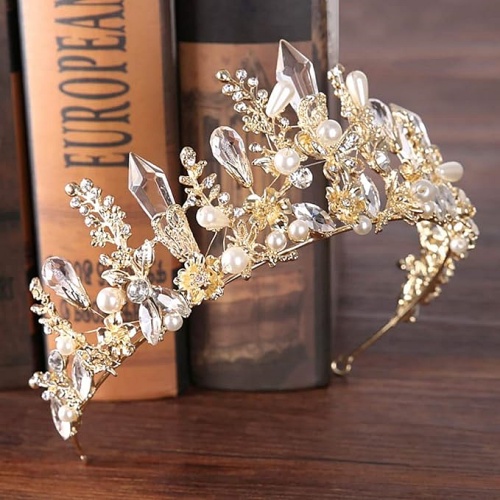 Bride crown for wedding Crown and Tiara Gold Crystal Pearl Bride Wedding Queen Crowns Decorative Princess Tiaras Rhinestone Hair Accessories for Women and Girls