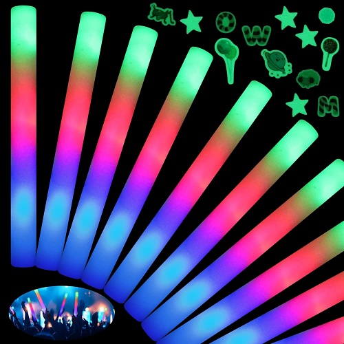 Wedding glow sticks bulk 200PCS Foam Glow Sticks with 3 Modes Colorful Flashing, LED Light Stick Gift, Glow Sticks Party Pack for Wedding, Raves, Concert, Party, Halloween Party Supplies