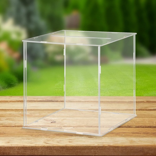 Clear acrylic box for wedding cards Large DIY Card Boxes with 4 “Card” Text Stickers Gift Card Box Money Box Holder for Wedding Reception Anniversary Birthday Party Baby Shower Graduation Decorations (10 x 10 x 10 inch)