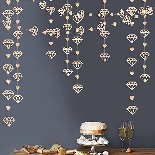 Hen party decorations classy 52 Ft Champagne Gold Heart Garland Hanging Paper Diamond Heart Streamer Banner for Engagement Bachelorette Bridal Shower Wedding Anniversary Mothers Day Valentines Day Birthday Hen Party Decorations