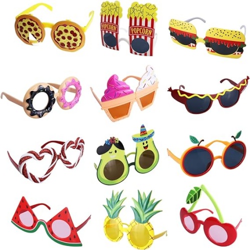 Bulk wedding sunglasses Funny Luau Donut Party Sunglasses – 12 Pack Novelty Glasses Tropical Fancy Party Glasses Masks, Funny Photo Booth Props for Summer Themed Party Supplies Pizza Ice Cream Fruit Fun Glasses
