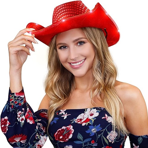 Women’s red cowboy hat CUTE & COMFORTABLE: Shiny Red Light...