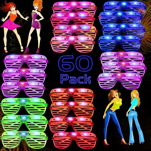 Led glasses wedding party 60 Pack LED Glasses, Halloween Party Glasses Glow in The Dark Party Supplies Rave Neon Shutter Shades Light Up Glasses Party Favors for Kids/Adults Birthday Wedding Carnival Concerts Party