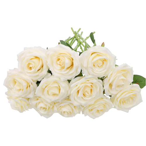 White roses for wedding Artificial Rose Flower 12Pcs Ivory Rose Fake Rose Silk Rose Real Looking Fake Flowers with Stems for DIY Wedding Bouquets Tables Centerpieces Floral Arrangements Festival Decoration