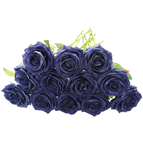 Navy blue wedding silk flowers Artificial Rose Flower 12Pcs Navy Blue Rose Fake Rose Silk Rose Real Looking Fake Flowers with Stems for DIY Wedding Bouquets Tables Centerpieces Floral Arrangements Festival Decoration