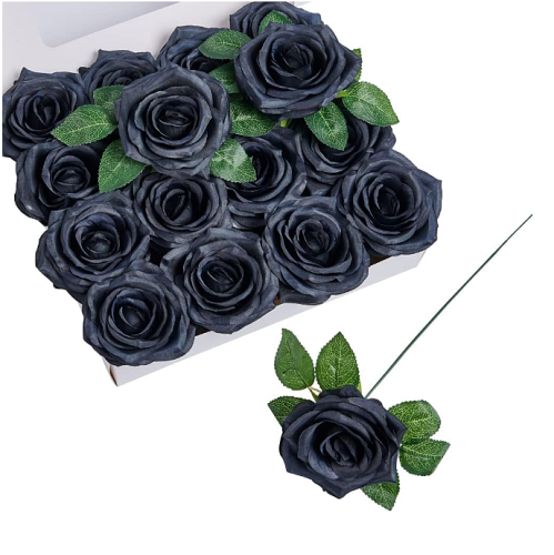 Black roses wedding bouquet Artificial Flowers Fake Rose Silk Rose 16 Pcs Real Looking Fake Flowers with Stems for DIY Wedding Bouquets Party Tables Centerpieces Floral Arrangements Festival Decoration (Black)