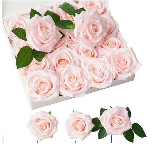 Wedding pink blush roses Artificial Flowers Fake Rose Silk Rose Blush 16 Pcs Real Looking Fake Flowers with Stems for DIY Wedding Bouquets Party Tables Centerpieces Floral Arrangements Festival Gift Crafts Decoration