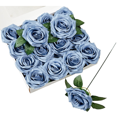 Dusty blue wedding flower arrangements Artificial Flowers Dusty Blue Fake Rose Silk Rose 16 Pcs Real Looking Fake Flowers with Stems for DIY Wedding Bouquets Party Tables Centerpieces Floral Arrangements Festival Decoration