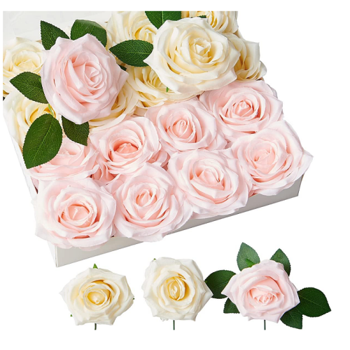 Colorful wedding roses Artificial Flowers Silk Rose Ivory Blush Fake Roses 16 Pcs Real Looking Fake Flowers with Stems for DIY Wedding Bouquets Party Tables Centerpieces Floral Arrangements Decoration
