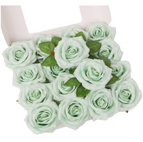 Wedding bouquets sage green Artificial Flower Fake Rose Silk Rose 16Pcs Real Looking Fake Flowers with Stems for DIY Wedding Bouquets Tables Centerpieces Floral Arrangements Festival Decoration