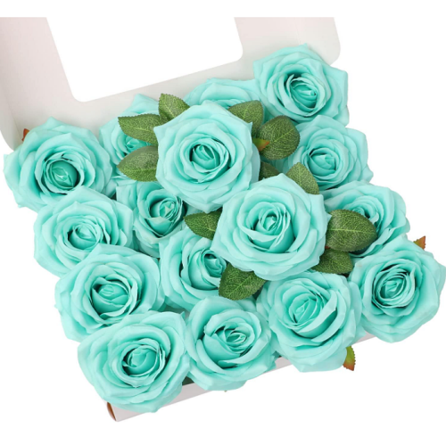 Tiffany color wedding theme Artificial Flower Fake Rose Silk Rose 16Pcs Real Looking Fake Flowers with Stems for DIY Wedding Bouquets Tables Centerpieces Floral Arrangements Festival Decoration