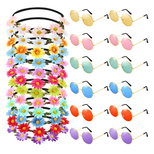 Hippie wedding ideas set of 12 boho flower headbands and 12 matching hippie glasses