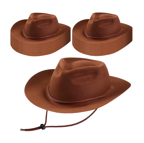 Cowboy hats for party favors 24 Pieces Disposable Western Cowboy Hat Set Felt Wide Brimmed Cowgirl Party Hats for Men Women Adult Costume Party (Brown)