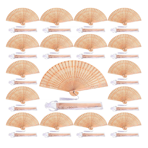 Wooden hand fans for weddings An affordable package of 60 designed fans packed in professional organza cases