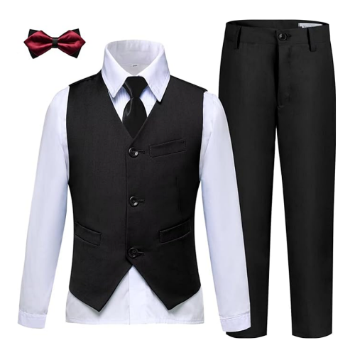 Boy wedding suit linen Slim Fit Toddler Tuxedo Suit Set...