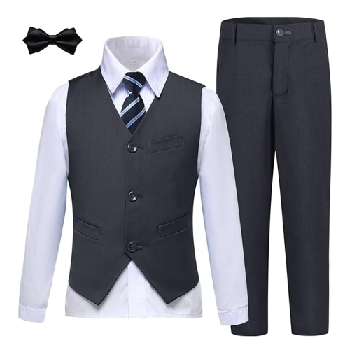 Boy suit vest wedding Slim Fit Toddler Tuxedo Suit Set for Teen Boys Communion Dress Clothes Kids Wedding Ring Bearer Outfit