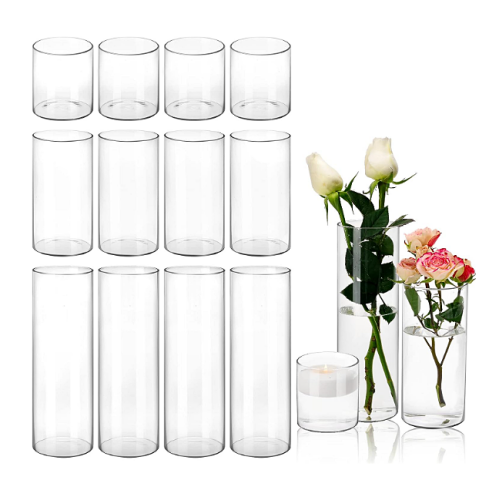 Tall clear glass wedding vases 15pcs Glass Cylinder Vase Hurricane Candle Holder Clear 3 Different Sizes Tall Clear Vases for Wedding Centerpieces
