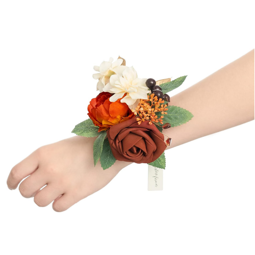 Wedding wrist corsage bridesmaid Burnt Orange Wrist Corsages for Wedding(Set...