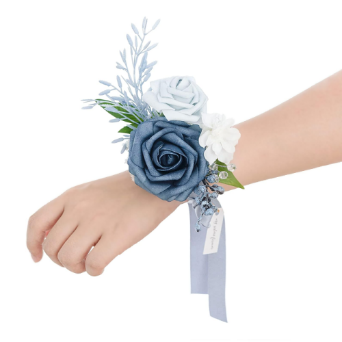 Wrist corsage or pin corsage for wedding Set of 6 Dusty Blue Wrist Corsage for Wedding Ceremony for Bridesmaid Mother Grandmother for Bridal Shower Wedding Artificial Flower Prom