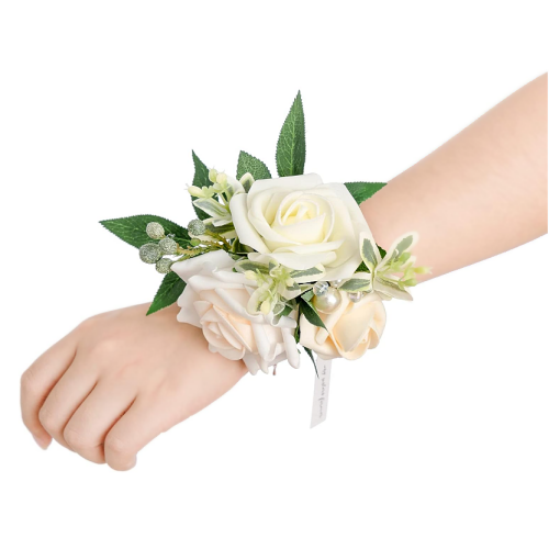 Wedding corsage wrist flowers White & Ivory Wrist Corsages for...