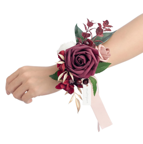 Bridal wrist corsage for weddings Set of 6 Wrist Corsage for Wedding Ceremony for Bridesmaid Mother Grandmother for Bridal Shower Wedding Flower Prom, Marsala & Burgundy