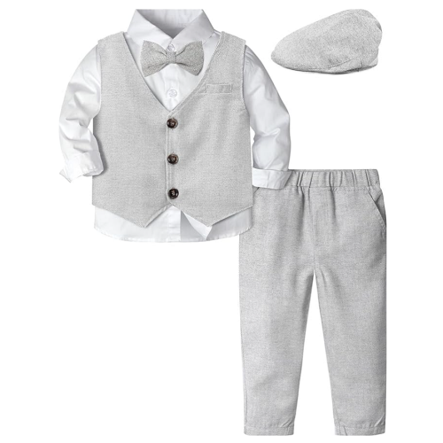 Baby boy wedding outfit australia Baby Boys Gentleman Suit Set, 4pcs Outfits Shirts & Vest & Pants & Berets Hat