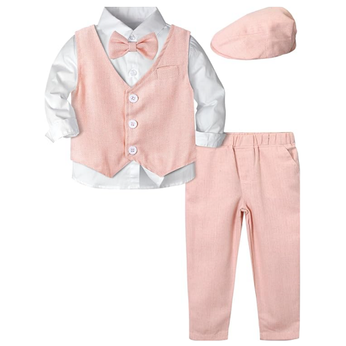 Amazon baby boy wedding outfit Baby Boys Gentleman Suit Set, 4pcs Outfits Shirts & Vest & Pants & Berets Hat