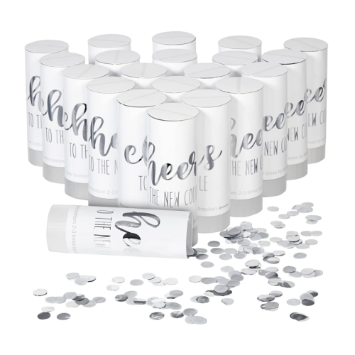 Wedding confetti poppers in bulk Sparkle and Bash 20 Pack Silver Foil Wedding Confetti Shakers Bulk for Receptions, Bridal Shower Party (1.5×4 in)