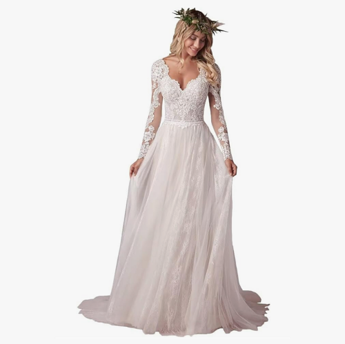 Wedding dresses austin Women’s Beach Wedding Dresses for Bride 2023 Long Lace Wedding Bridal Gowns