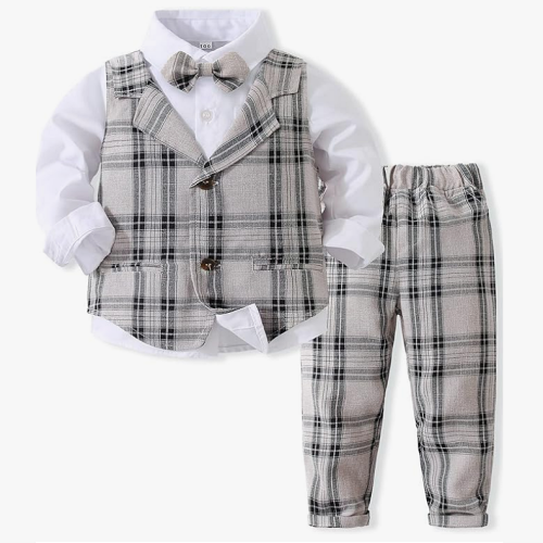 Baby boy beach wedding outfit  Kimocat Baby Boys Gentleman Bowtie Formal Outfit Suits Tuxedo Vest Wedding Party Suit