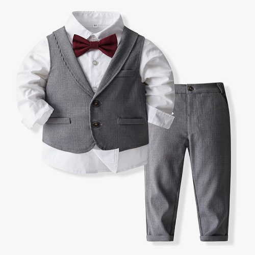 Baby boy suit for wedding Gentleman Bowtie Formal Outfit Suits...