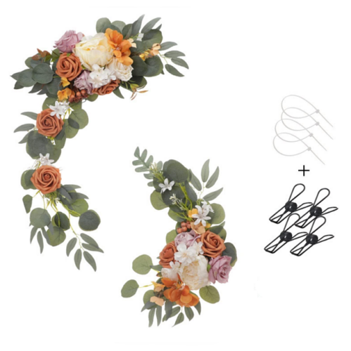 Wedding sign flower swag Artificial Flower Swag (Set of 2) for Wedding Welcome Sign Wedding Arch Flower Floral Swag Decor Ceremony Reception Party Table Home Decoration Burnt Orange