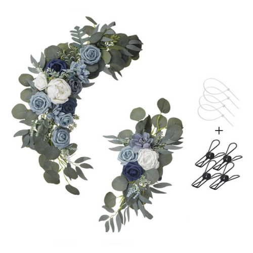 Flower swag for wedding arch Artificial Flower Swag (Set of 2) for Wedding Welcome Sign Wedding Arch Flower Floral Swag Decor Ceremony Reception Party Table Home Decoration Navy, Dusty Blue and White