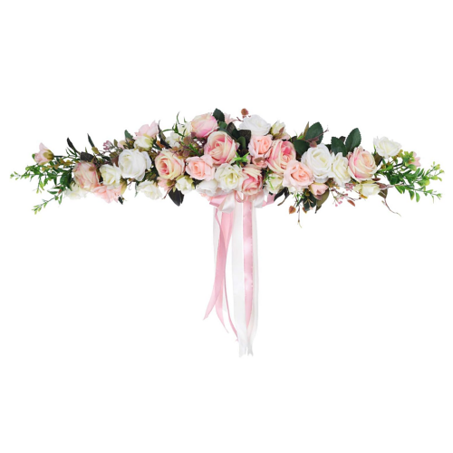 How to make a floral swag for a wedding Artificial Rose Flower Swag, 25 Inch Decorative Swag with Fake Roses, Green Leaves and Silk Ribbon for Wedding Arch Front Door Wall Decor