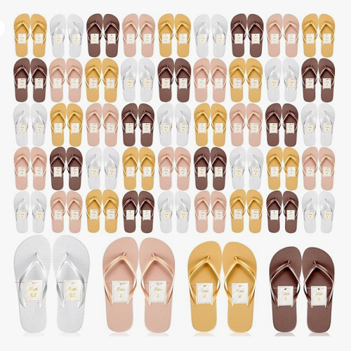 Amazon wedding flip flops 72 Pairs Flip Flops Bulk for Wedding Party Guests Sandals Pack Casual Slippers with Assorted Size Cards Sign for Bridal Reception Hotel Travel Spa Pool Party Favor Supplies