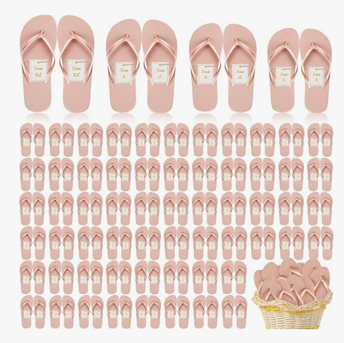 Wedding flip flops for guests 72 Pairs Flip Flops Bulk for Wedding Party Guests Sandals Pack Casual Slippers with Assorted Size Cards Sign for Bridal Reception Hotel Travel Spa Pool Party Favor Supplies