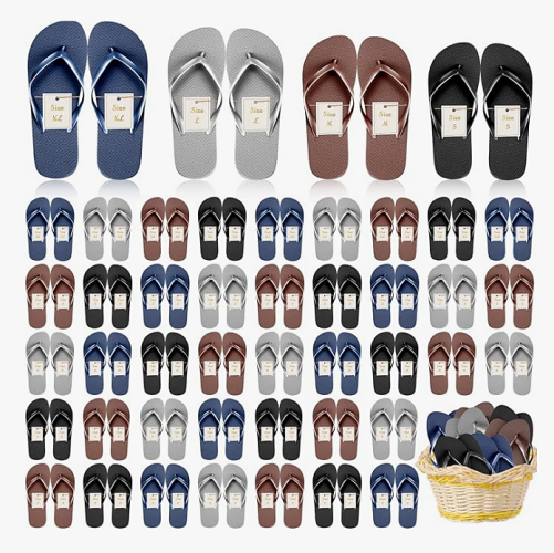 Elegant flip flops wedding 72 Pairs Flip Flops Bulk for Wedding Party Guests Sandals Pack Casual Slippers with Assorted Size Cards Sign for Bridal Reception Hotel Travel Spa Pool Party Favor Supplies