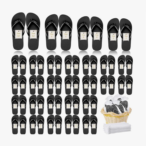 Wedding flip flops for bridal party  48 Pairs Flip Flops Bulk for Wedding Guests Flip Flop Sandals Hotel Spa Slippers Wedding Party Favors Flip Flops with Size Cards Drawstring Bags for Wedding Receptions Beach Pool