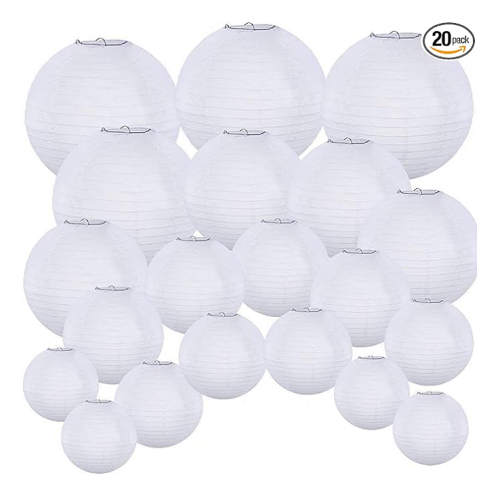 White paper lanterns wedding 20 Pack Chinese White Paper Lantern Round 4” 6” 8” 10” 12” White Hanging Lanterns Wedding Party Decorations
