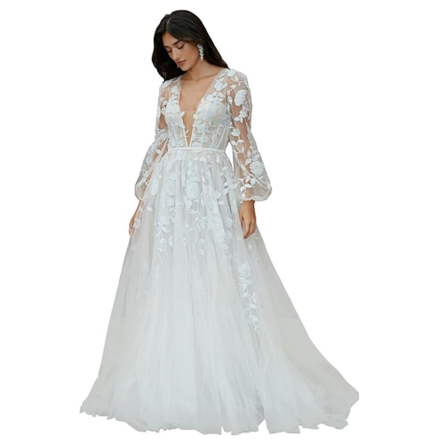 Bridal dress boutique Women’s Beach Spaghetti Strap Wedding Dresses for Bride 2023 Boho Long Lace Bridal Gowns for Wedding