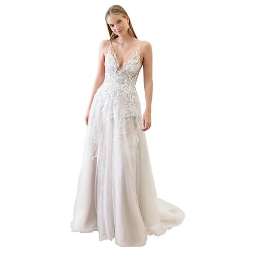 Embroidered bridal dress Women’s Beach Spaghetti Strap Wedding Dresses for...
